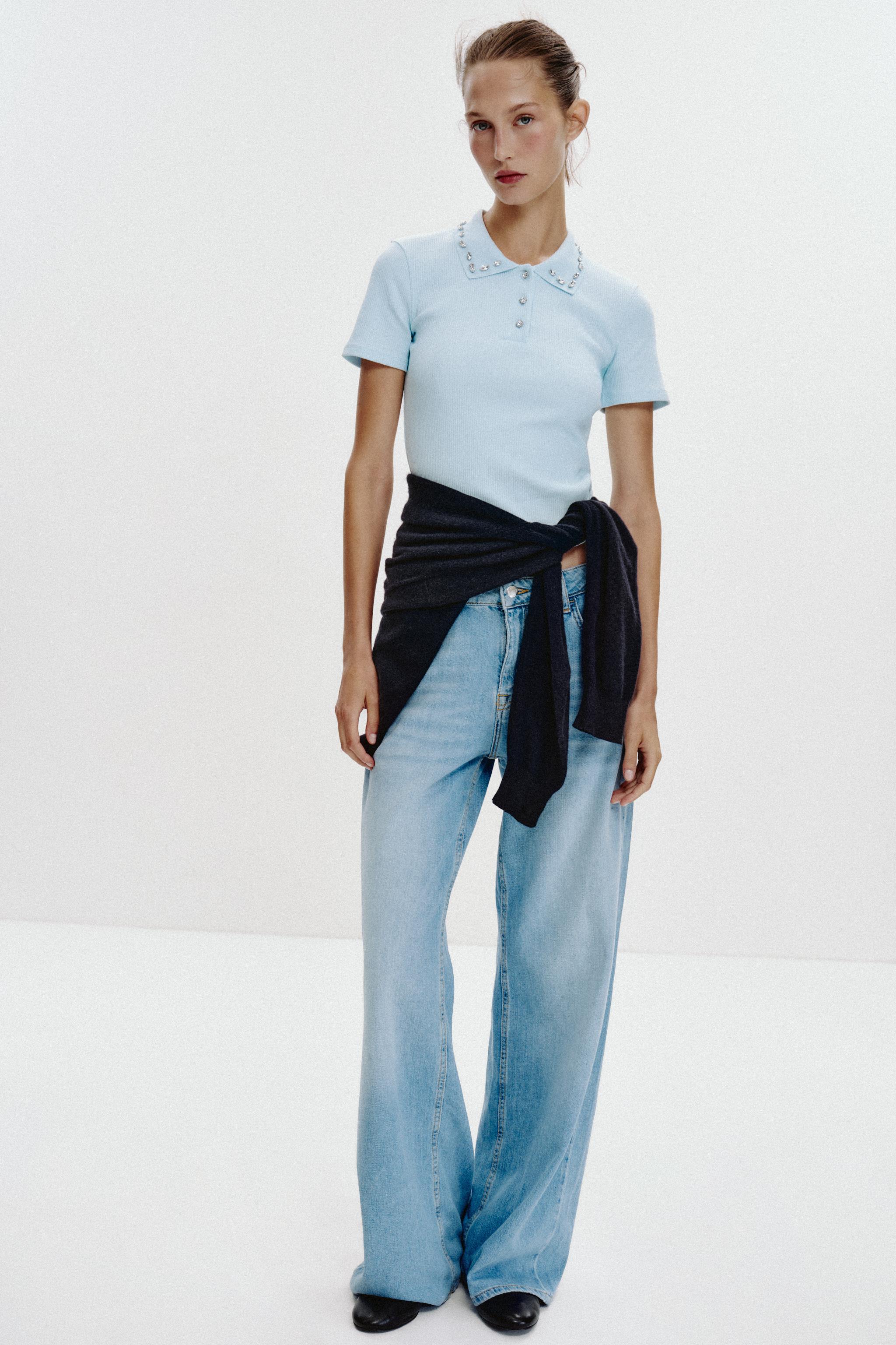 JEWEL COLLAR RIBBED POLO SHIRT